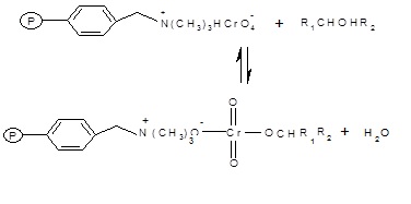 Figure of  The polymer supported reagent reacts with a molecule of 1-Phenylethanol to form a chromate ester.
