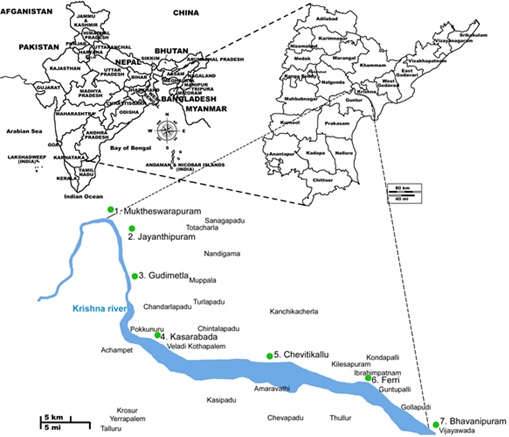 Map of Krishna District, Andhra Pradesh, India