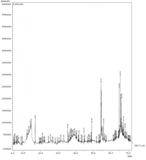Gas chromatogram of methanolic extract of <em>L. indica</em>.