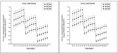 a & b: Total carotenoids of Sorghum during Kharif season of subsequent two years [left to right]